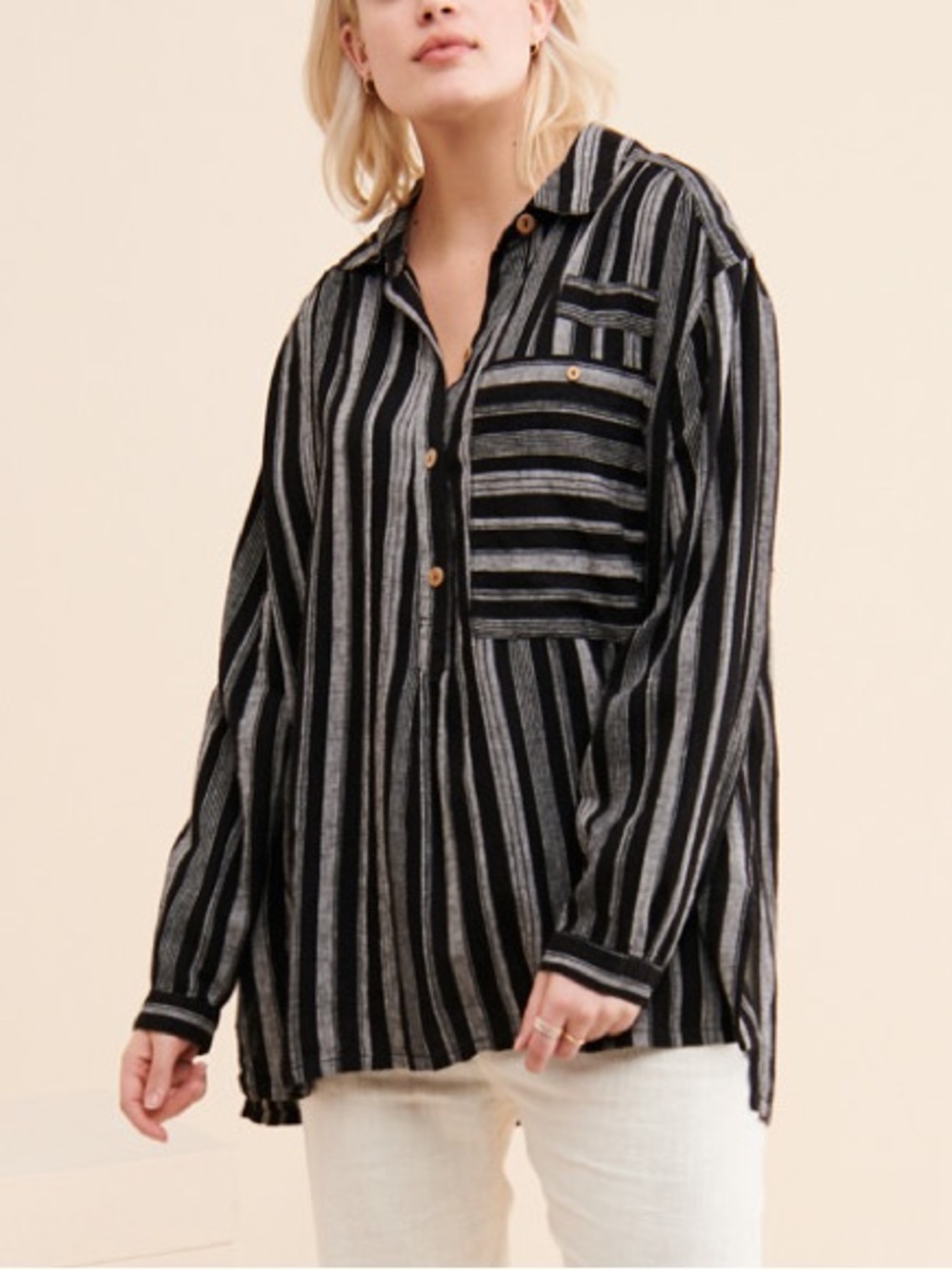 Free People We The Free Summer Breeze Stripe Button Down